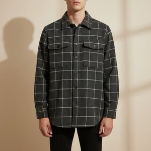 BNWT Tilley Grey Wool Blend‎ Checkered Shirt Jacket size Large Plaid Pattern